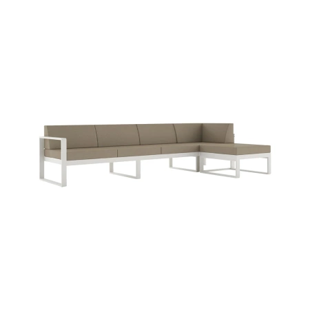 SOFA NAROŻNA MODUŁOWA 4-OSOBOWA LEWA Z PUFĄ NOMAD Złamana Biel / Taupe